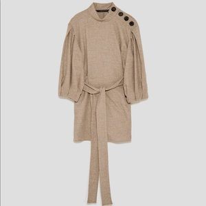 NWOT Zara high neck wool top with waist tie